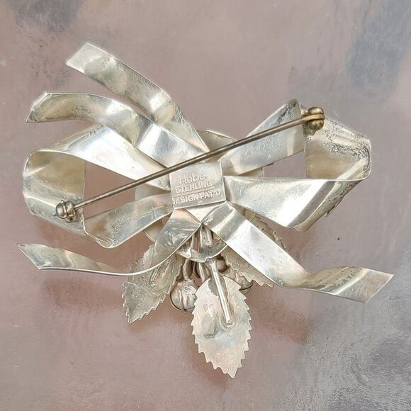 Vintage Signed Hobe Sterling Silver Floral Bow 1940's Brooch - Picture 2 of 7
